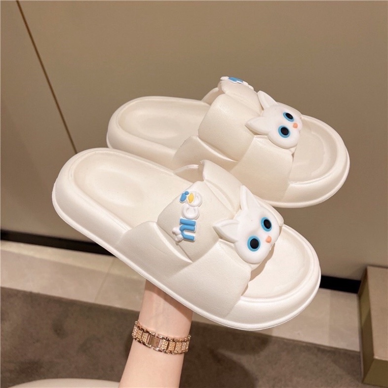 Dép bánh mỳ quai ngang nữ ô vuông đính sticker mèo cute siêu êm siêu bền - DL160