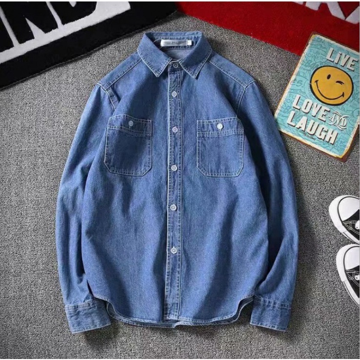 Áo sơ mi denim mỏng dài tay phong cách Hàn Quốc cho nam
