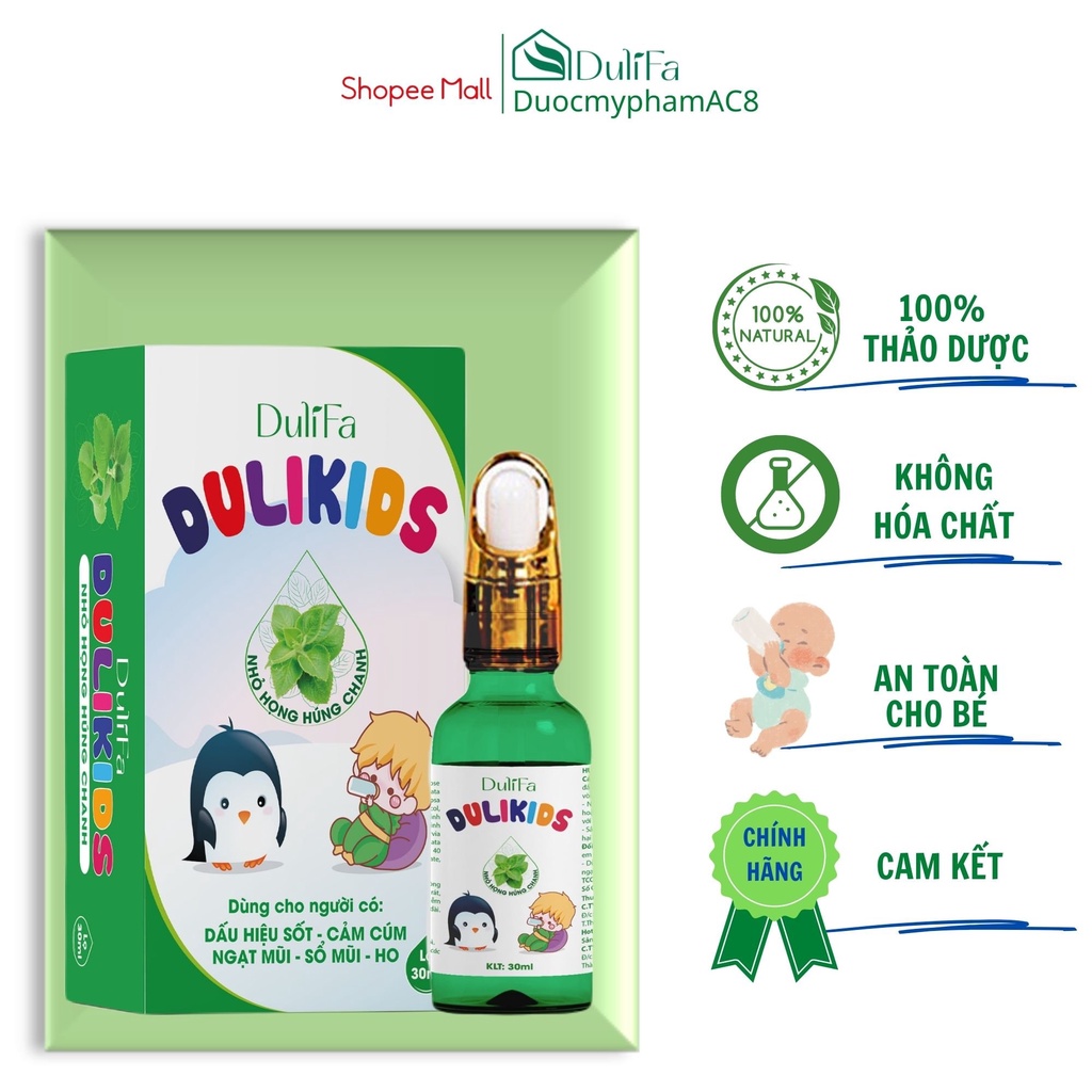 Dầu húng chanh nhỏ họng cho bé DULIKIDS làm sạch, dịu mát họng, giảm ngứa họng, hỗ trợ giảm ho, tiêu đờm 30ml