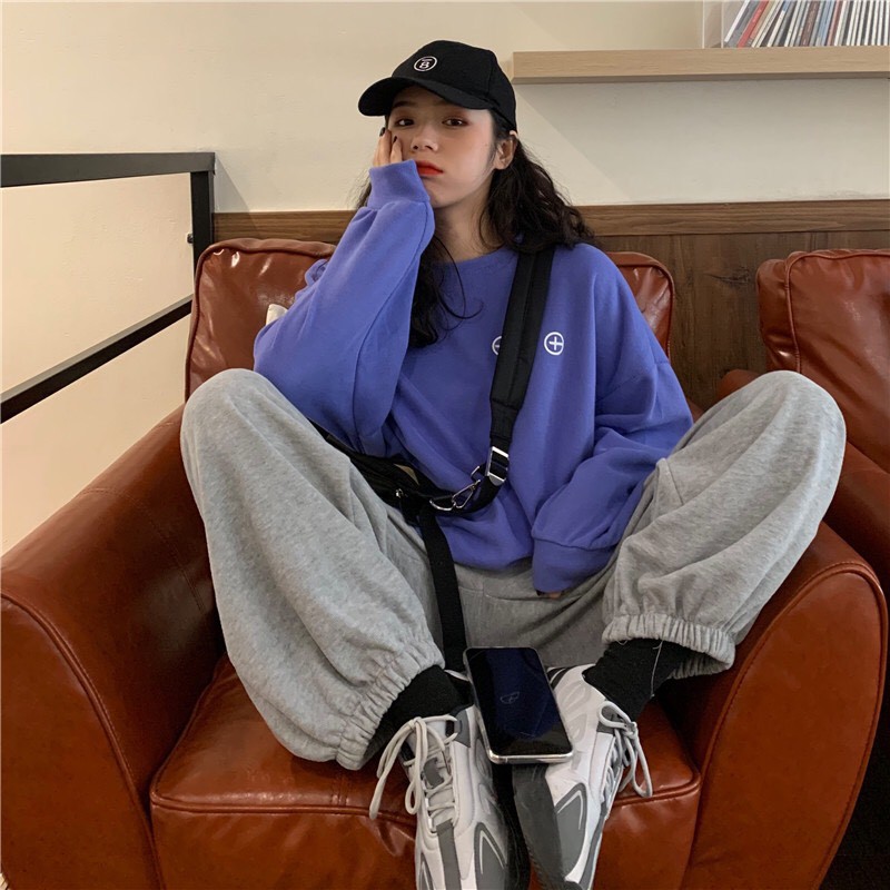 bộ nỉ nữ áo hoodie + quần bom nỉ lót lông cực ấm form rộng unisex | BigBuy360 - bigbuy360.vn