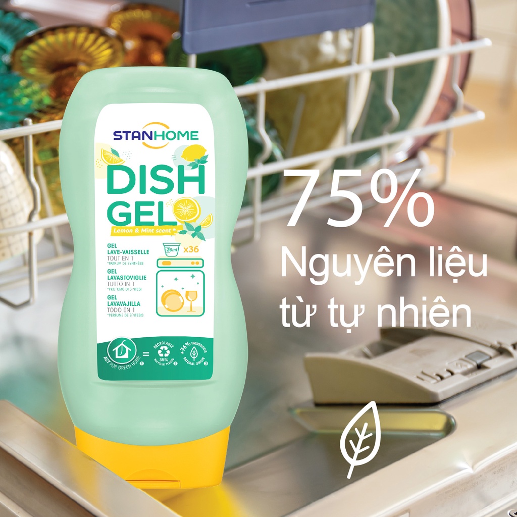 Gel rửa bát chuyên dụng cho máy rửa bát hương chanh bạc hà all in one Stanhome dish gel 720ml