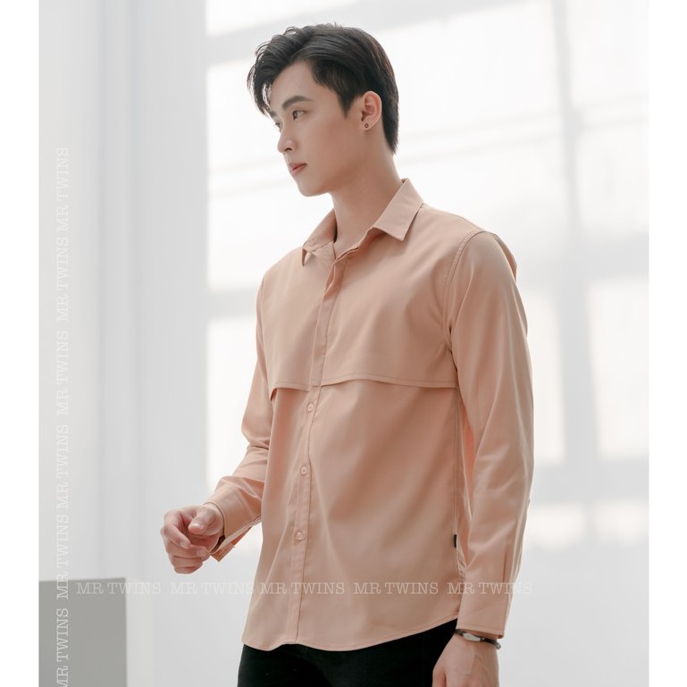 Áo Sơ Mi Nam Dài Tay Phối Ngực Vải Cotton Thương Hiệu Mr Twins