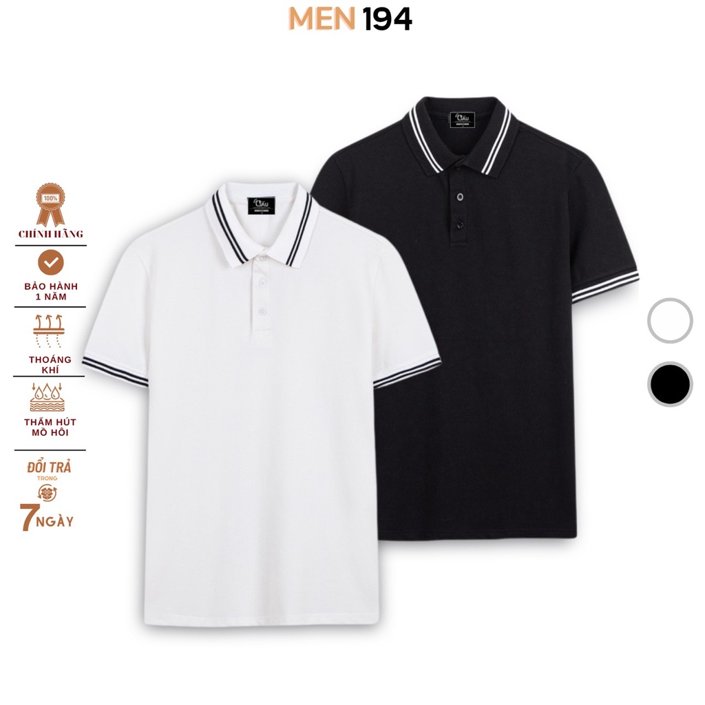 Áo thun Polo Men 194 Cá Sấu Viền Cổ Unisex vải cá sấu Poly co dãn 4 chiều dày dặn form gerular fit - PL 2 SỌC