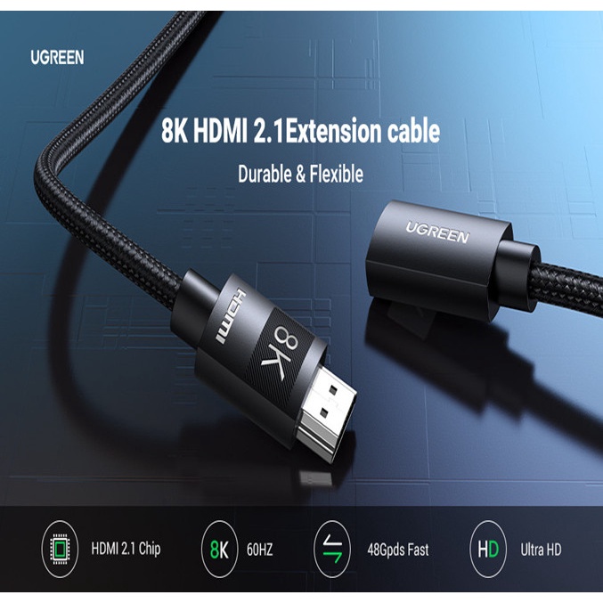 Cáp nối dài HDMI 2.1 UGREEN 40400 40447 40450 HD151 (HD 2.1 support 8k@60Hz 4K@120Hz eARC) Chính Hãng