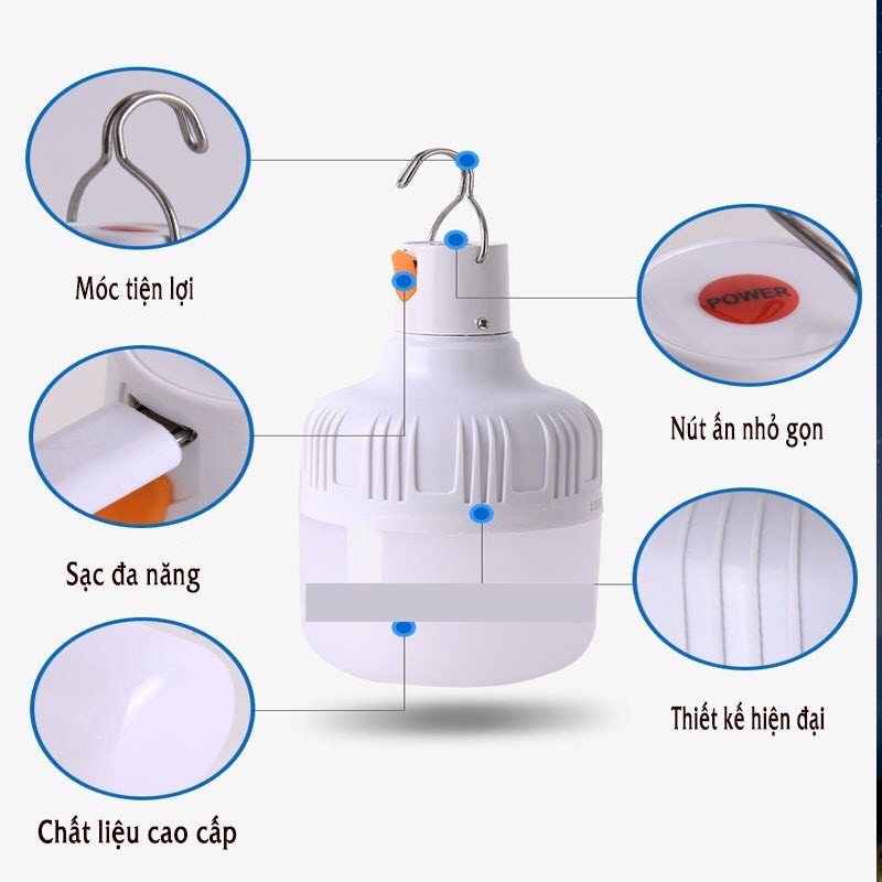 Bóng Đèn Led, Đèn Tích Điện Có Móc Treo Đa Năng BI COCA T