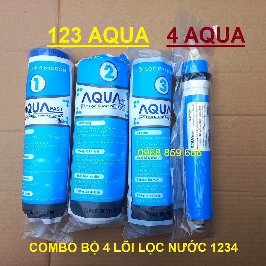 Combo bộ Lõi Lọc nước 1234 AQUA - Màng Lọc Ro Lõi lọc nước số 4 (bộ lõi lọc 1234 AQUA)