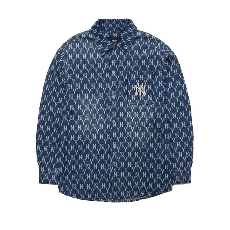 Sơ mi MLB Monogram xanh loang (ảnh thật)