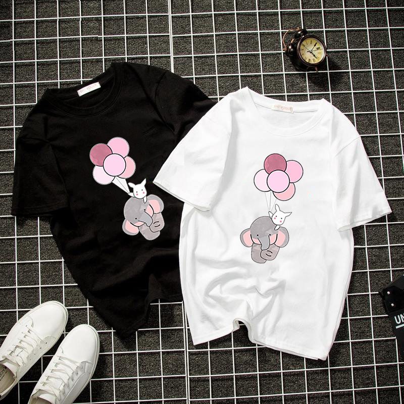 Áo thun Unisex form rộng voi thả bóng bay dễ thương Hàn Quốc vải dày mịn 2019T1525