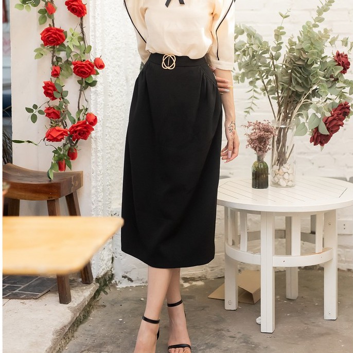 Chân váy ôm, túi chéo, rúm ly viền túi Emspo J1105