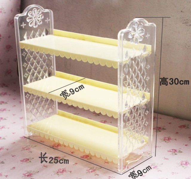 Kệ đựng đồ đa năng lắp ráp mini 3 ngăn hoa văn dễ thương màu pastel