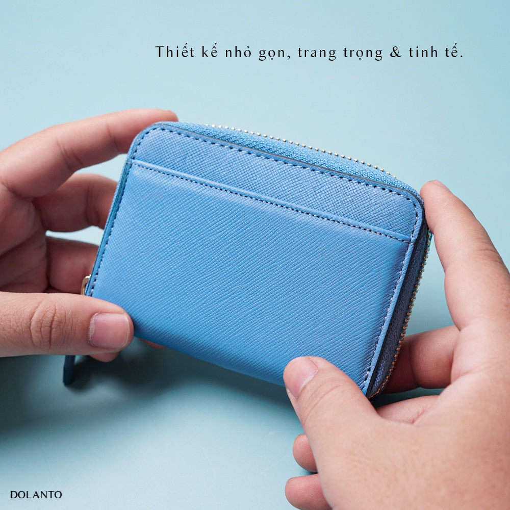 VÍ ĐỰNG THẺ NAM NỮ Mini Cardholder ZIP Vân Saffiano Nhập Khẩu Cao Cấp Nhỏ Gọn Chống Thấm Nước Thương Hiệu DOLANTO