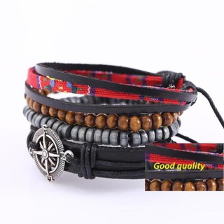 [SIÊU SALES] Set 4 Vòng Đeo Tay Nam Nữ, Da Bò, Handmade, Retro – Vintage, Âu Mỹ, Mạnh mẽ, Cá Tính, Gắn Thẻ Hình La Bàn