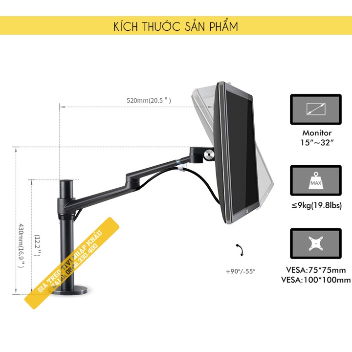 Giá Treo Màn Hình Máy Tính OL 1 17 - 24 - 27 - 32 inch / Tay Đỡ Màn Hình Hợp Kim Nhôm [ Cao Cấp Hơn NB F80 - NB H100 ]