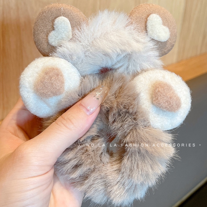 Dây Cột Tóc Hình Tai Gấu Bằng Lông Nhung Dễ Thương Xinh Xắn