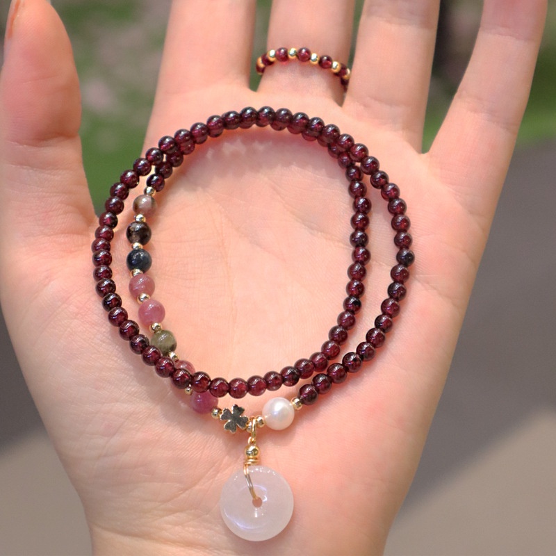 Vòng Đeo Tay An Toàn Đính Hạt Garnet Tươi Mới Cho Nữ