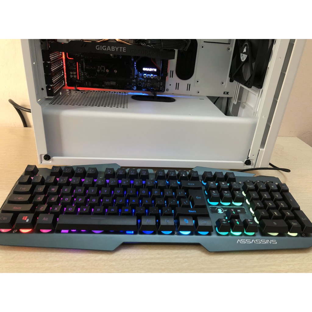SIEU KHUYẾN MẠI Bàn Phím Assassins Hacker AK 8000 (Phím Đen+Nền Đồng) Chuyên Game Led Phím 7 Màu, Chống Nước
