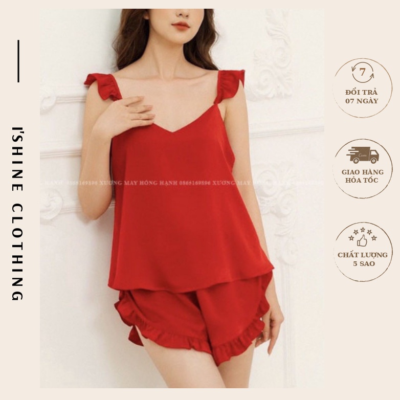 Bộ ngủ nữ lụa trơn mềm mịn, bộ hai dây bèo lụa thiết kế cao cấp HB04