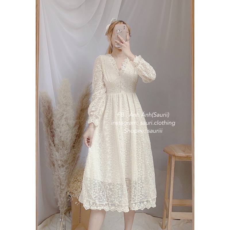 SẴN🖤Đầm maxi tiểu thư ren Mềm mịn công chúa |Đầm xoè ulzzang cổ v vintage dạo phố xinh xắn|Đầm dự tiệc sang chảnh
