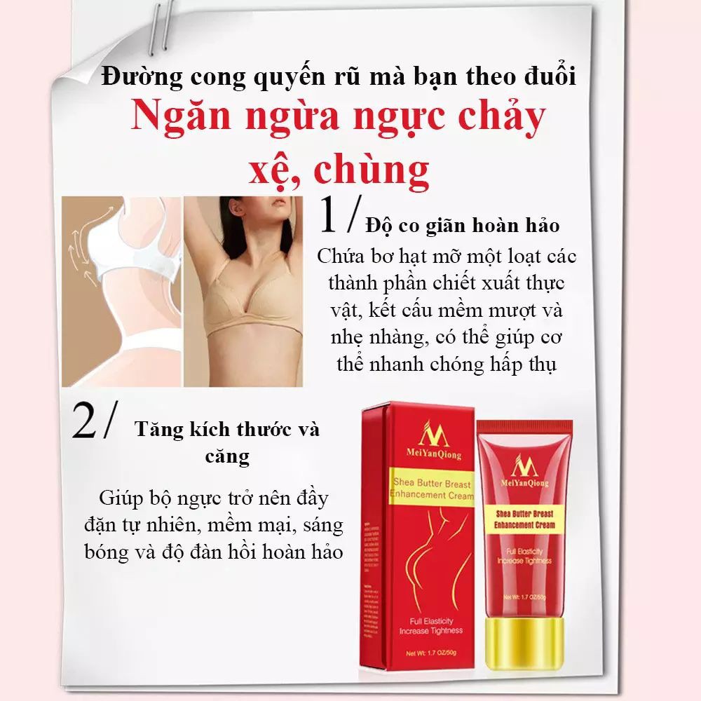 MeiyanQiong Kem tăng ngực nở ngực kem làm tăng vòng 1 - massage nâng ngực chiết xuất hạt bơ tự nhiên Shea Butter Enhancement Breast Cream Upsize Body