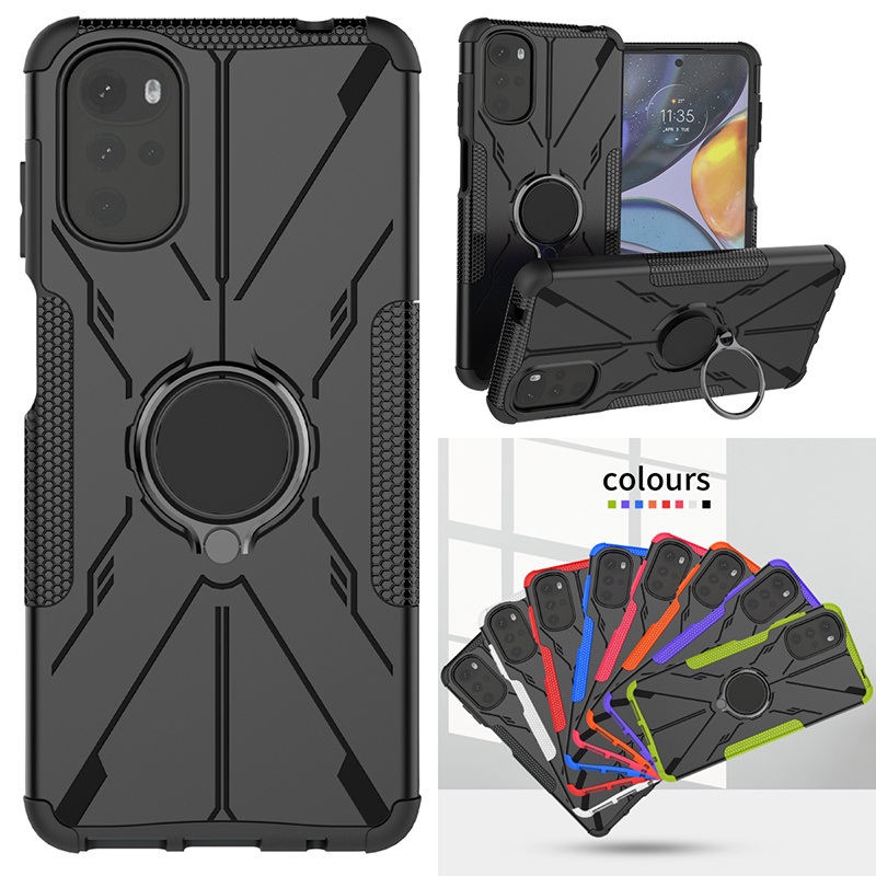 Ốp Điện Thoại Kiểu Giáp Chống Sốc Kết Hợp Kèm Giá Đỡ Nhẫn Từ Tính Cho Motorola Moto G22
