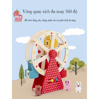 Bộ Vòng Quay Xích Đu Kèm Con Vật Bằng Gỗ Đáng Yêu Cho Bé. Bộ Vòng Quay Ferris Wheel bằng gỗ