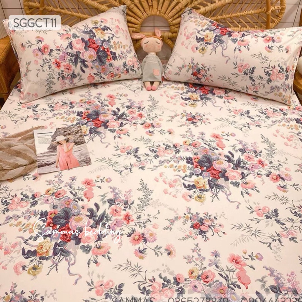 Bộ Chăn Ga Gối 3 Món Hoa Nhí Hồng, Bộ Drap Giường Kèm Vỏ Gối Cotton 100% Thoáng Mát