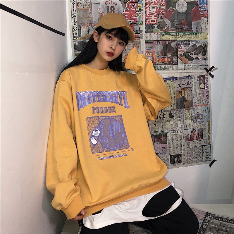 Áo Hoodie Mỏng Tay Dài Cổ Tròn Dáng Rộng Phong Cách Harajuku Thời Trang Hàn Quốc 2019 Cho Nữ