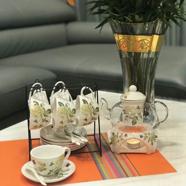 Set ấm chén , đun trà chiều phong cách Châu Âu