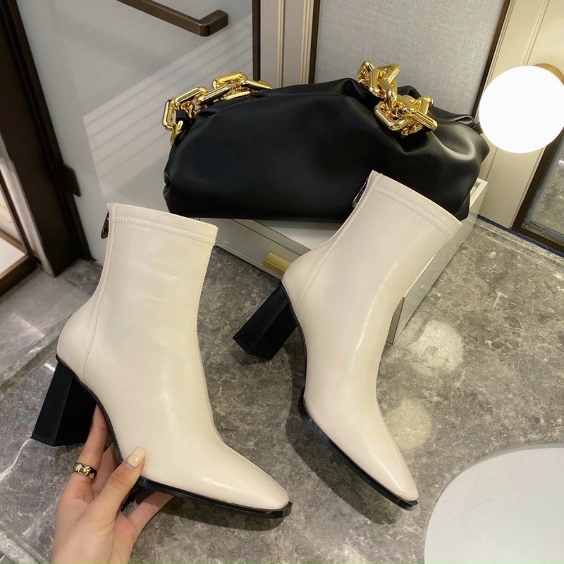 Bốt boot lửng da lì gót trụ fullbox hàng quảng châu cao cấp