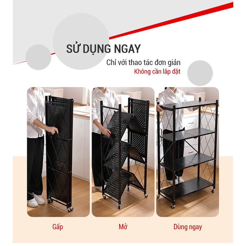 Kệ xếp gấp gọn để đồ di động đa năng thông minh Kalpen 3 tầng 4 tầng 5 tầng tiện lợi cho gia đình hoặc công ty