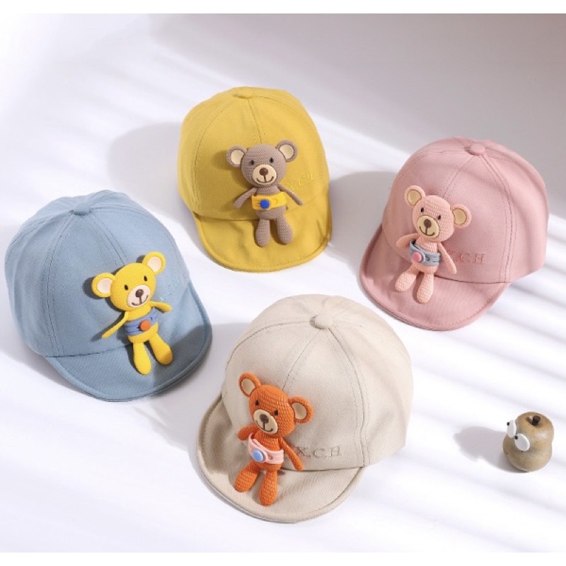 Mũ đính gấu cute dành cho bé trai bé gái 3-15m mã D04