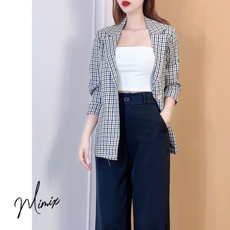 Áo khoác blazer caro công sở dáng dài MIMIX CG6160