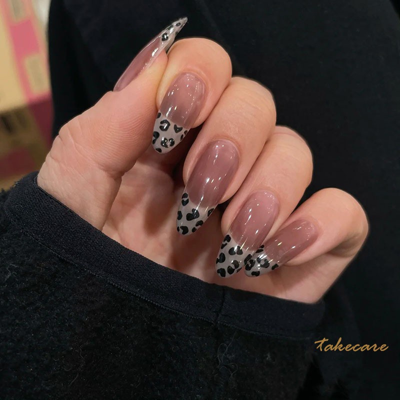 Set 24 Móng Tay Giả Họa Tiết Da Báo Kèm Keo Dán