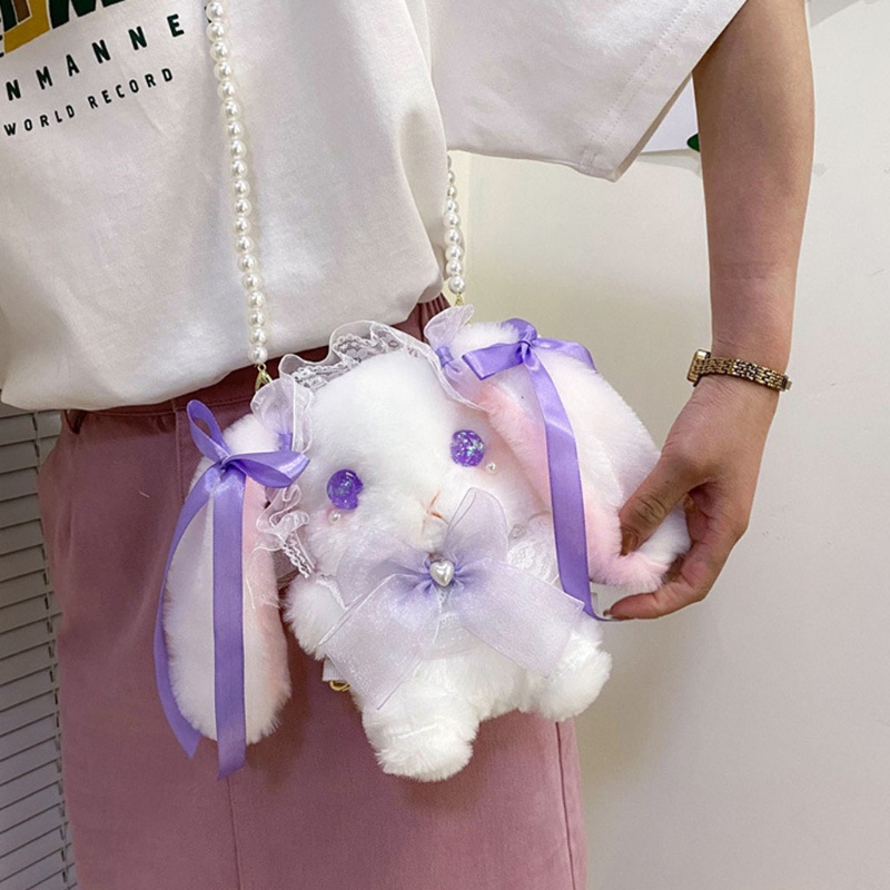 Túi đeo chéo hình thỏ hoạt hình nhồi bông phong cách lolita vui nhộn cho nữ