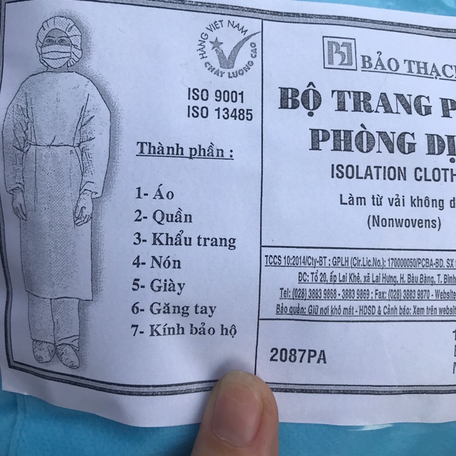 Bộ trang phục phòng dịch 7 món - bảo thạch