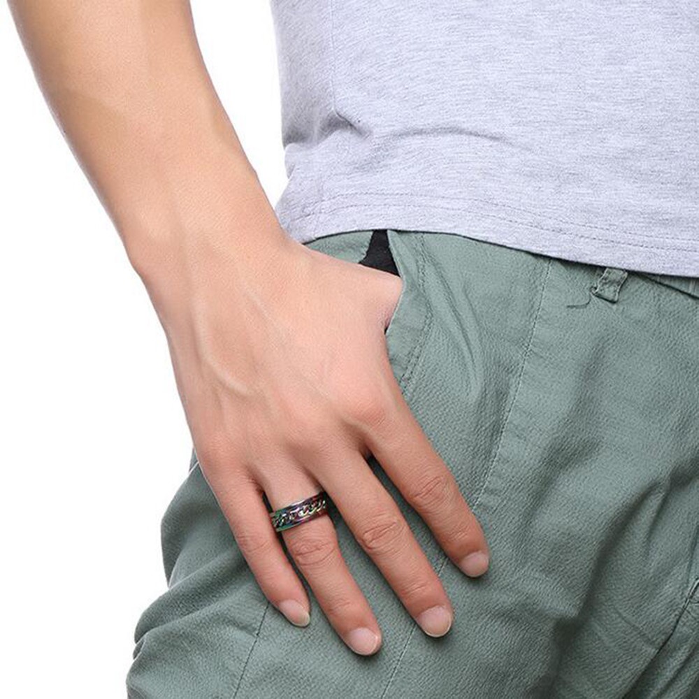 Nhẫn dạng dây xích xoay bằng thép titan không gỉ nhiều màu thời trang dành cho nam nữ