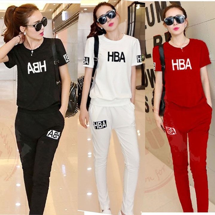 [GIẢM GIÁ] BỒ BỘ THỂ THAO NỮ QUẦN DÀI ÁO TAY NGẮN CHỮ HBA [ẢNH THẬT 100% SHOP TỰ CHỤP]