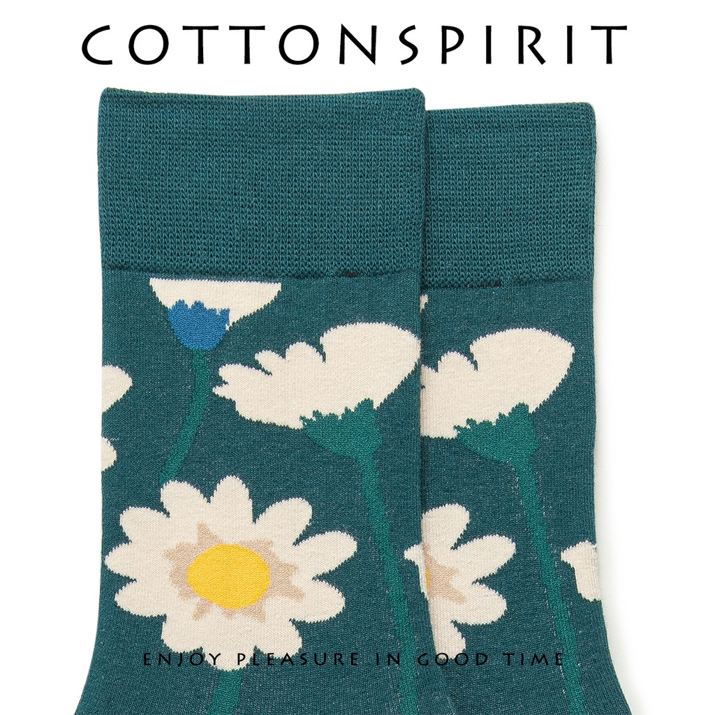 Tất cổ cao nữ Vớ cao cổ nữ Hoạ tiết Hoa cúc Cao cấp Cotton Hàn Quốc Thời trang