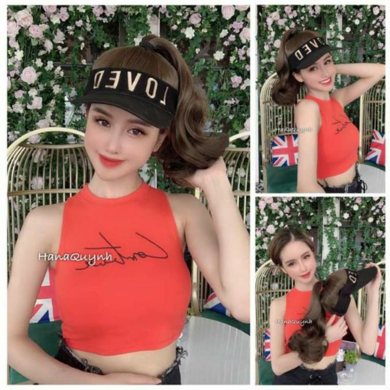 Tóc giả dính mũ sẵn xoăn thể thao cao cấp❤️freeship 50k❤️ tóc giả dính mũ sẵn