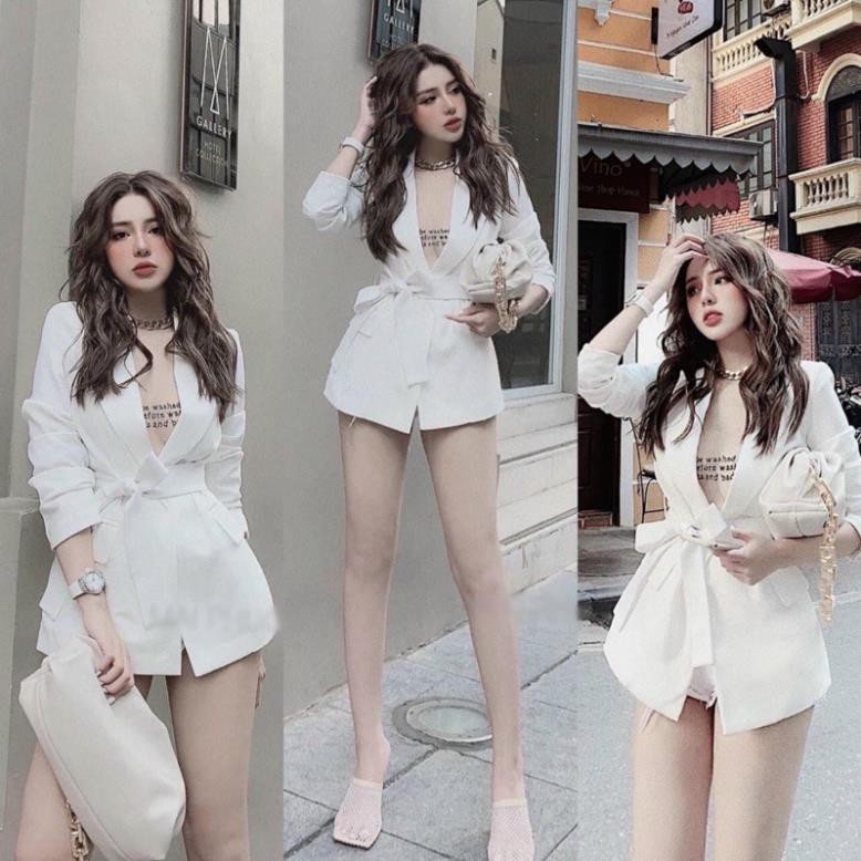 Áo Khoác Vest Tay Dài + Dây Buộc Eo Trắng Đen Nude Dễ Phối Đồ DRAK05