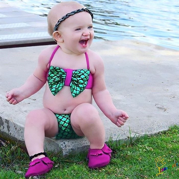 ❤XZQ-New Fashion Baby Girls Mermaid Bikini Set Bowknot Swimsuit Costume