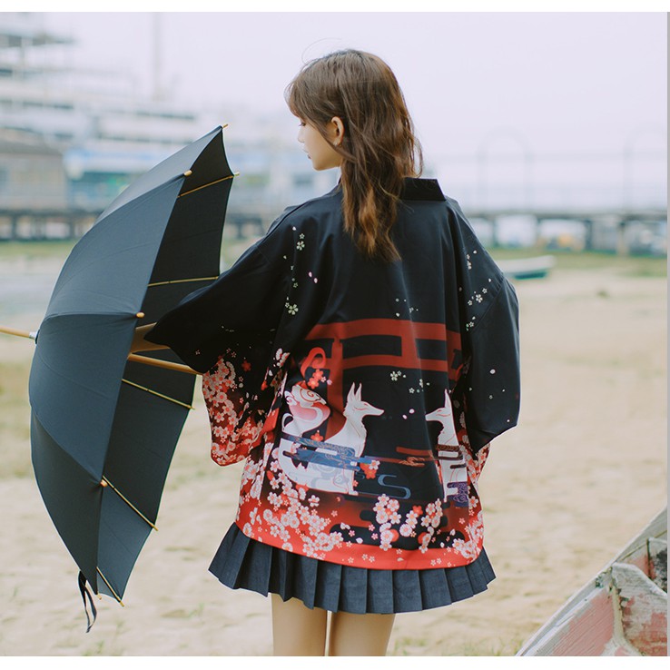 (CÓ SẴN chuẩn form HAORI) Áo khoác kimono haori cáo thần hoa anh đào | BigBuy360 - bigbuy360.vn