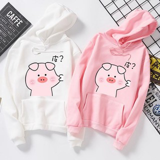 (KÈM ẢNH THẬT)Áo hoodie nữ lót nỉ in hình chú lợn béo,heo hồng form rộng siêu dễ thương