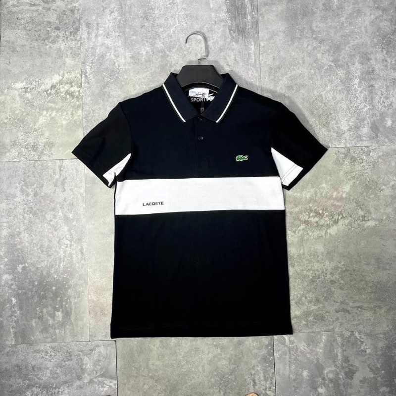 Áo lacoste sọc đen trắng