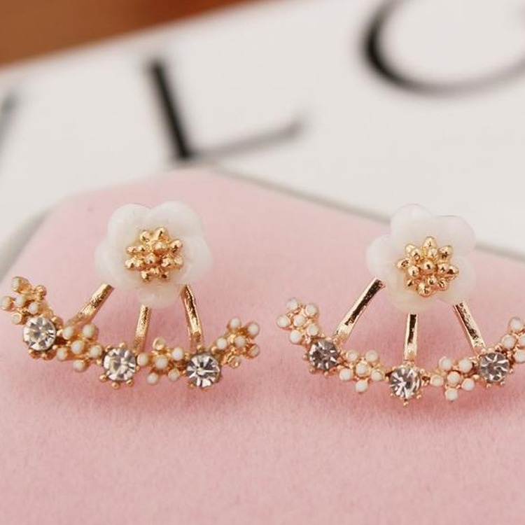 Korean style daisy flower back hanging earrings, ear pins, silver-plated jewelry earrings
