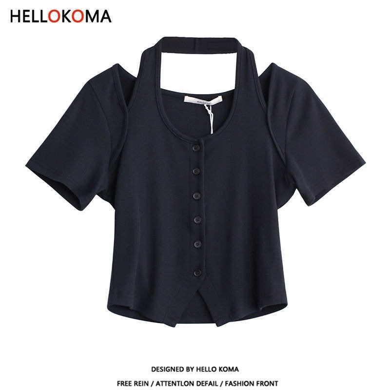 Áo Thun Cổ Yếm Ngắn Tay Xẻ Tà Thời Trang Mùa Hè Dành Cho Nữ