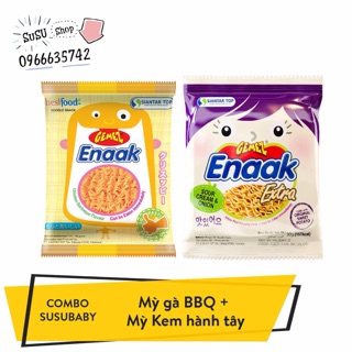 Combo 10 gói enaak BBQ (16gram) + 10 gói mì snack enaak kem hành Tây tím (30gram)