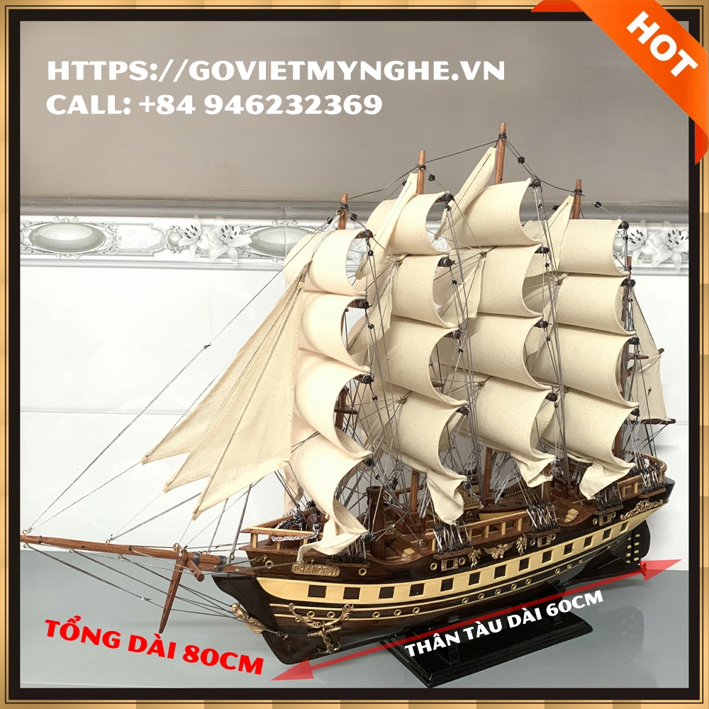 Mô hình thuyền gỗ thuyền trang trí tàu chở hàng France II - Thân tàu dài 100cm - Gỗ Muồng đen tự nhiên