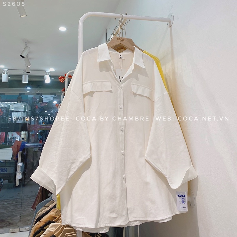 [S2605]🌧 Áo sơ mi thô cotton trơn 2 nắp túi form oversize Hàn Quốc (Có sẵn/ảnh thật) | BigBuy360 - bigbuy360.vn