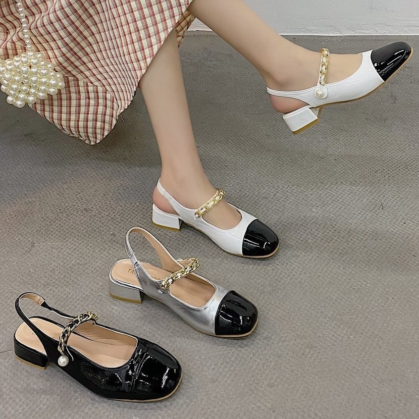Giày búp bê gót thấp quai cài nút thời trang mùa xuân thanh lịch dành cho nữ